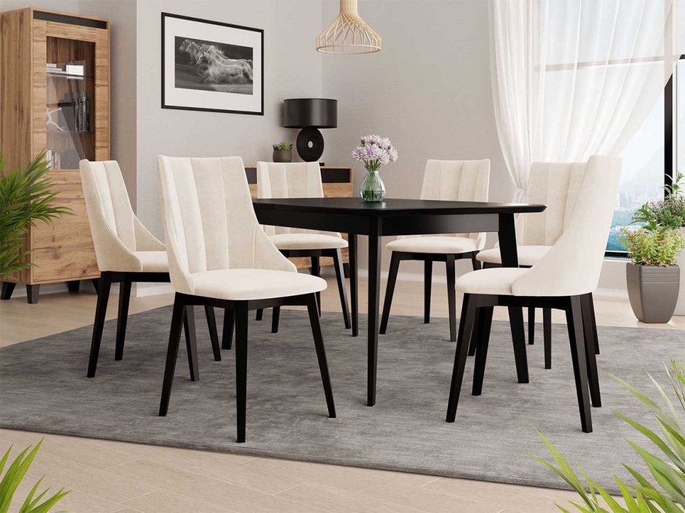 Veneti Rozkladací jedálenský stôl so 6 stoličkami NOWEN 2 - čierny / béžový